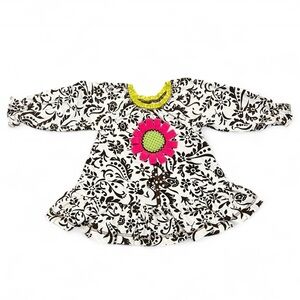 Peaches and cream Floral Brown and White Dress with Pink flower Accent size 3T